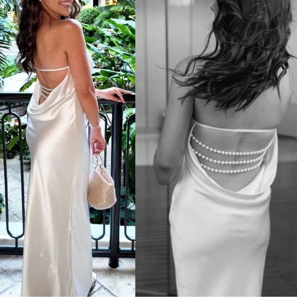 Retrofete Wendi Strapless Maxi Dress Satin Formal Bridal Wedding Party Gala - Picture 2 of 2